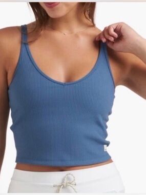 Vuori Ribbed Scoop Crop Tank Top - Dusty Blue